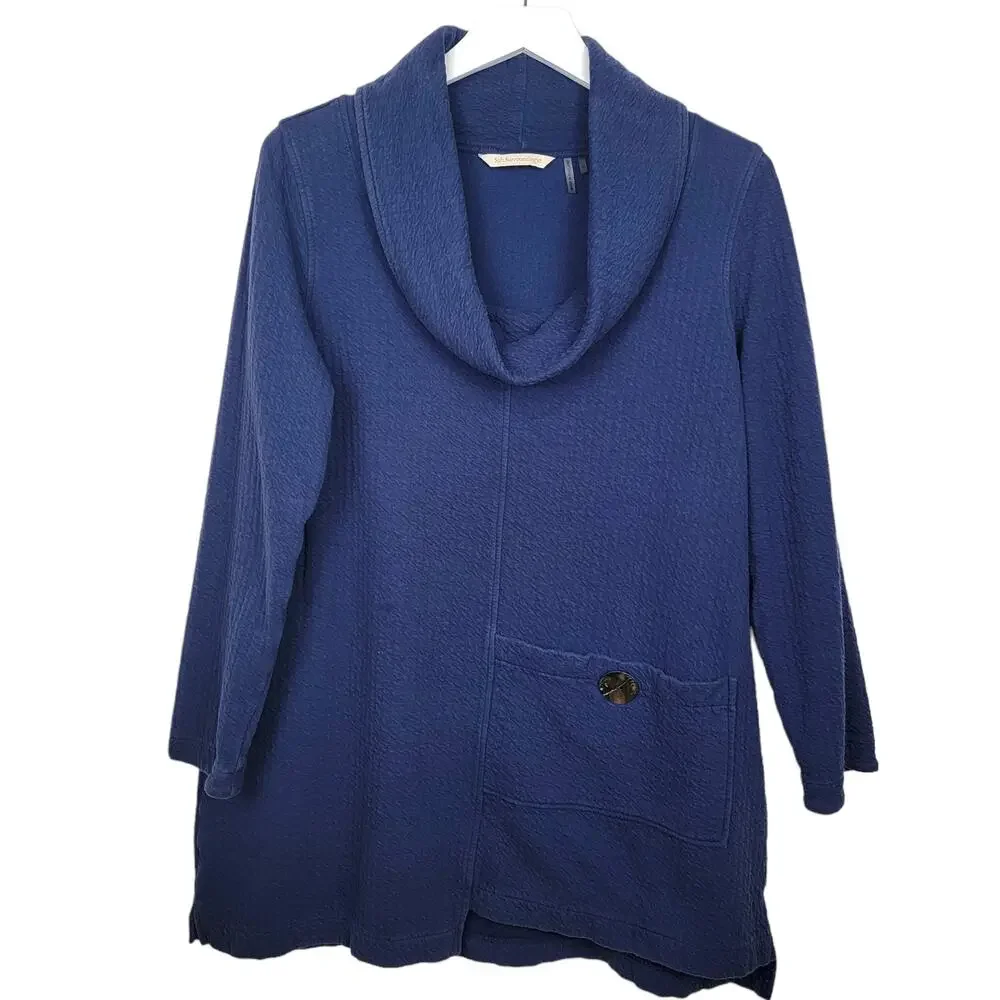 Soft Surroundings Easy Fit Skylar Cowl Neck Navy Blue Cotton Tunic - Size M - Picture 2 of 6
